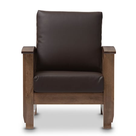 Baxton Studio Charlotte Walnut Wood and Brown Faux Leather 1-Seater Lounge Chair 125-6900